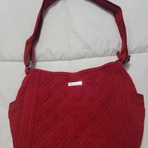 Vera Bradley Red Quilted Shoulder Bag with Geometric Pattern